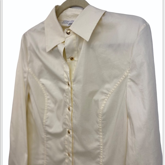 St. John Pale Yellow 100% Cotton Button Down Gold Buttons Size 6 - Picture 6 of 6